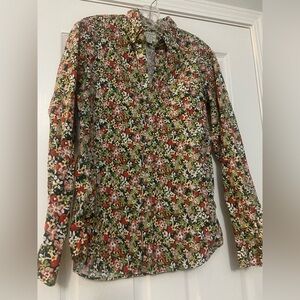 J. Crew Floral Organic Stretch Secret Wash Shirt Medium